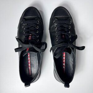 VTG PRADA Napa Aviator Lace up Black Leather Sneakers Woman 7